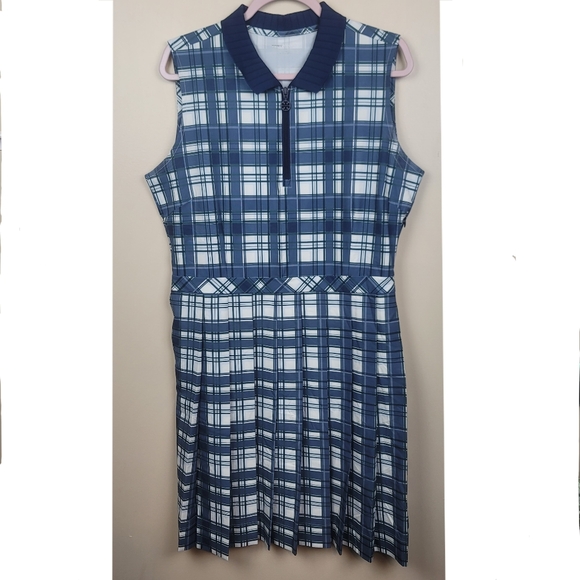 Tory Burch Sport Sleeveless Blue Plaid Pleated Golf Dress size XL - Picture 4 of 13